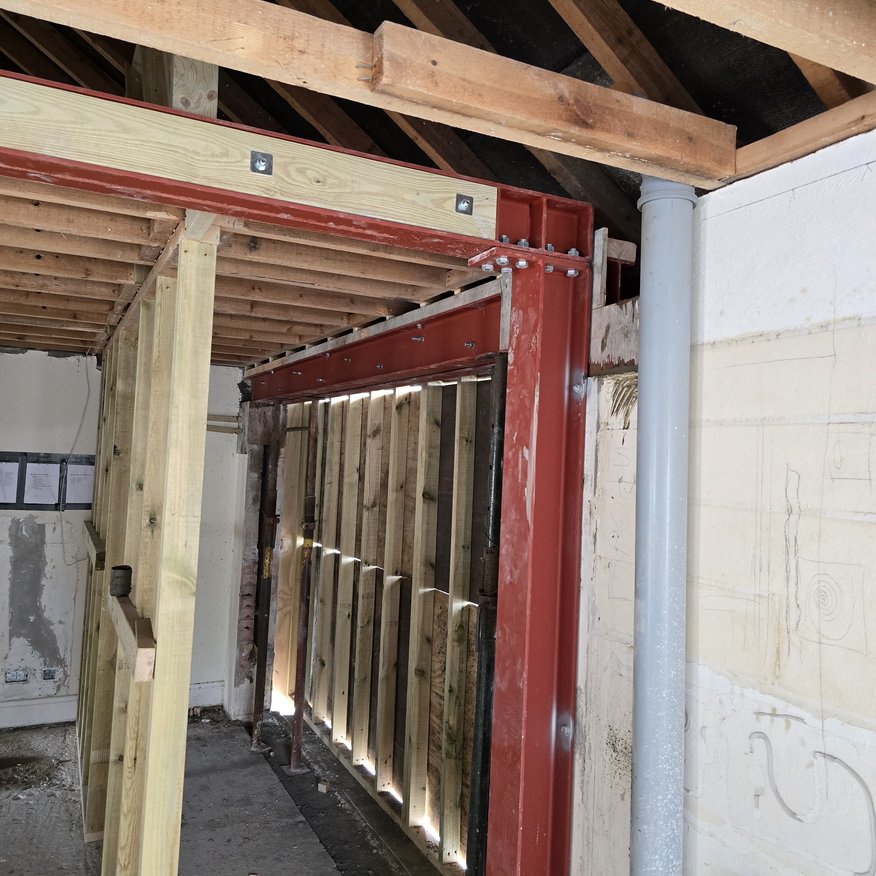 “New steelwork installed, including RSJs and columns, with full structural support provided.”